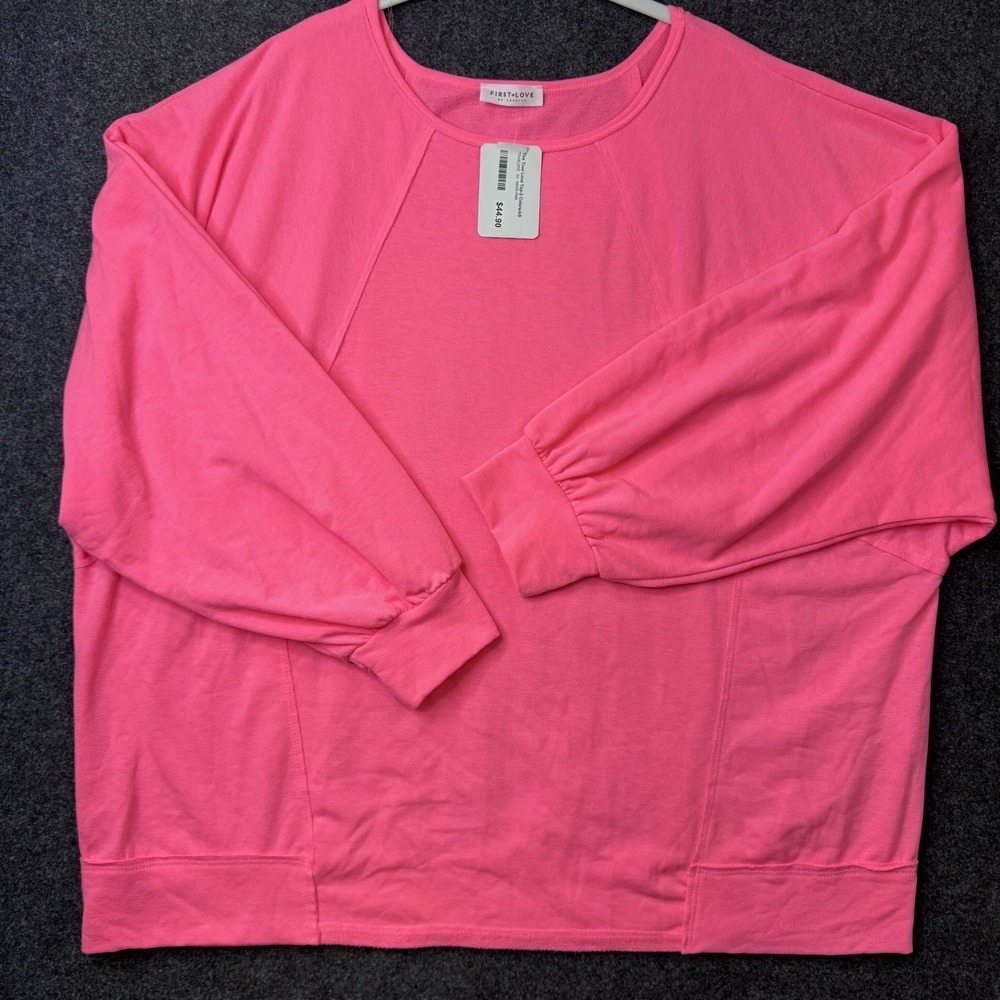 First Love by Lovelyn Neon Pink Dolman Sweatshirt Top 3X Plus Size NWT